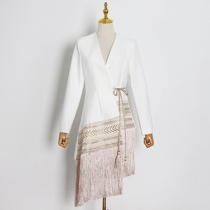 Veste de costume jacquard à franges diagonales irrégulières pour femme