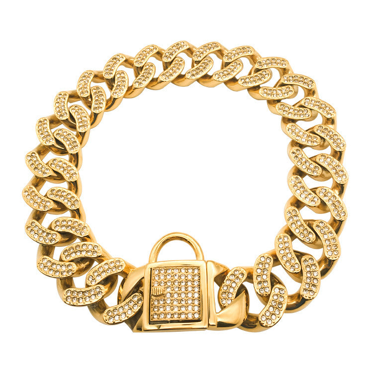 Collar para perro de oro rosa, cadena de acero inoxidable con diamantes de imitación para perro, collar para mascota