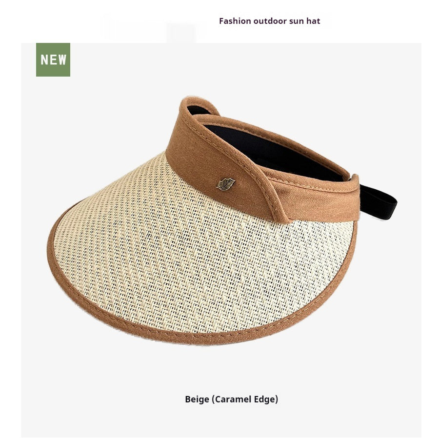 Sombrero de paja sin remera con etiqueta de hoja encriptada de Corea del Sur, ala ancha, protector solar para exteriores