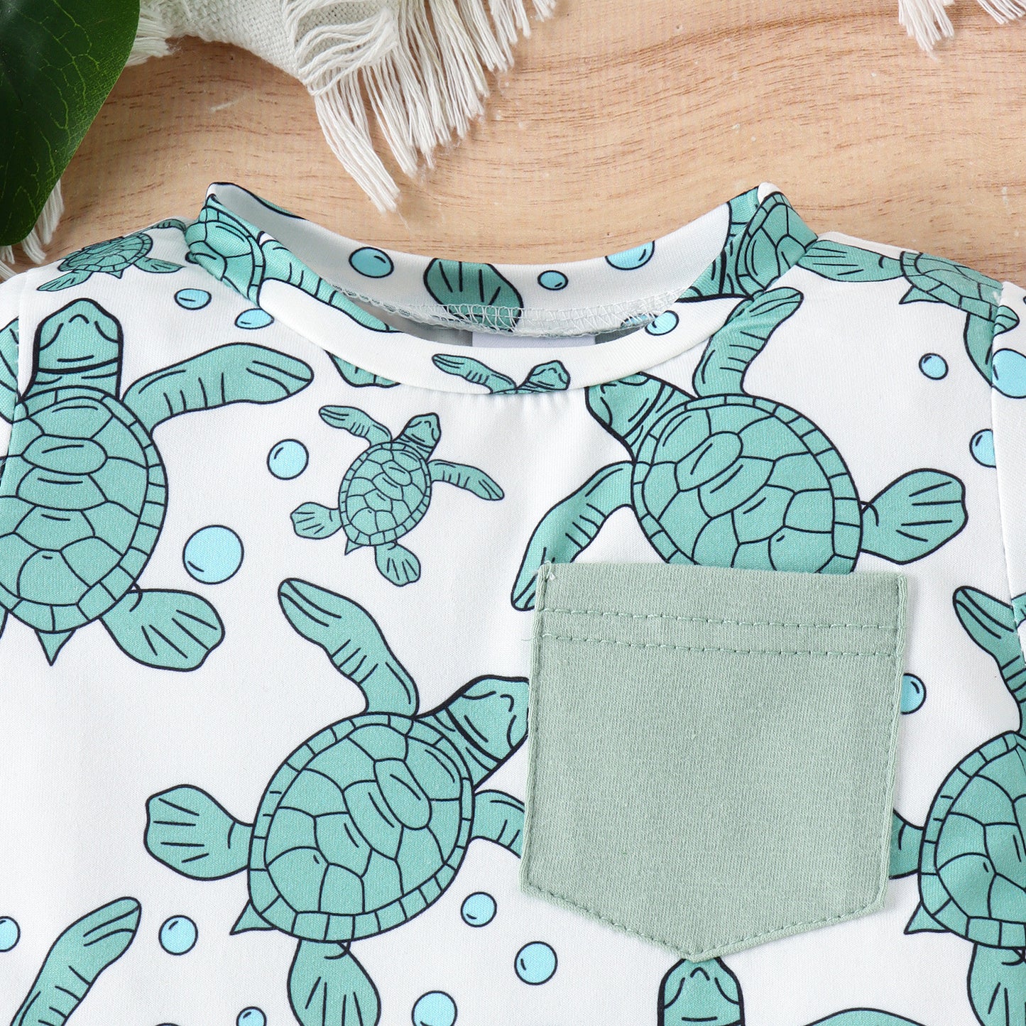 Traje de manga corta con estampado de tiburón tortuga para niños de verano