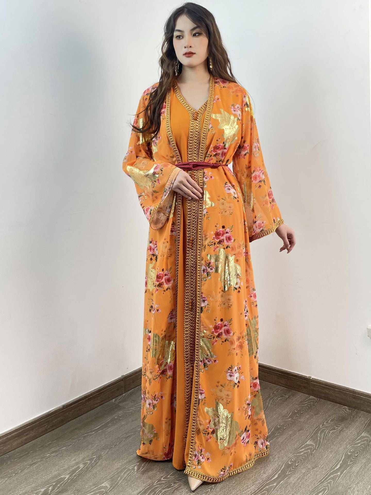Vestido de mujer con cinturón de Dubái de Oriente Medio