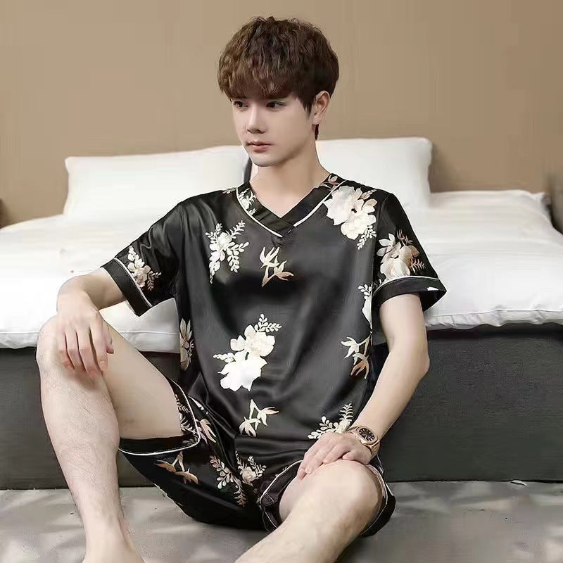 Pijamas para hombre de talla grande, talla grande, verano, cuello en V, seda de hielo, finos, para uso diario, para el hogar, tallas grandes, tallas grandes