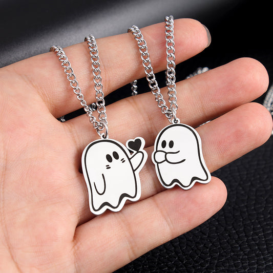 Collier avec pendentif fantôme mignon pour Halloween, accessoire pour couple, pour homme et femme