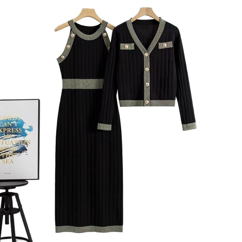 Pull deux pièces taille haute style français pour femme