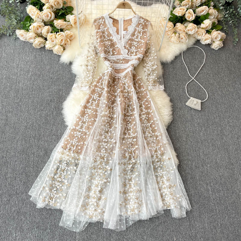 Robe à fleurs mi-manches pour femme haut de gamme