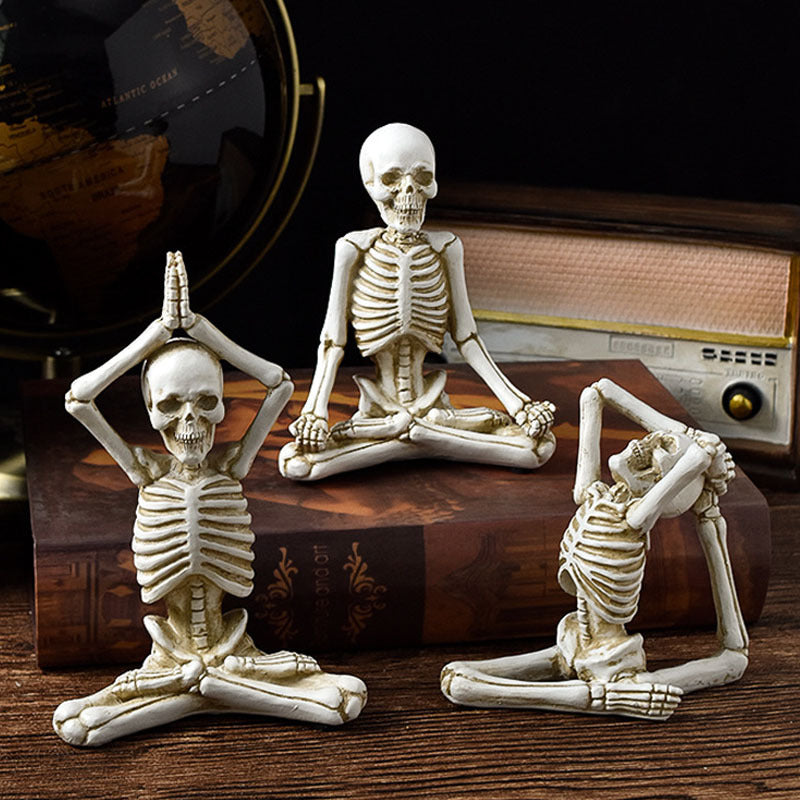 Adornos de resina para decoración de escritorio de terror de Halloween, modelado de características, esqueleto de calavera de yoga