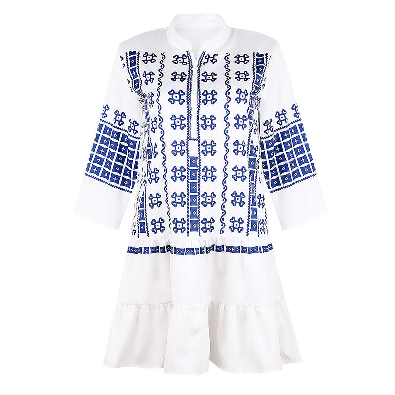 Robe ample à col en V et imprimé