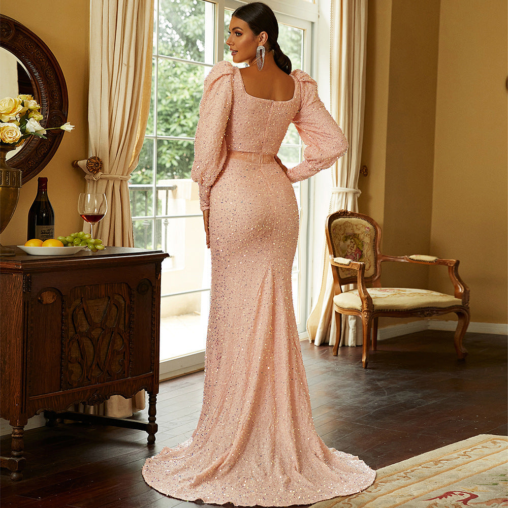 Robe longue à paillettes tendance pour femme