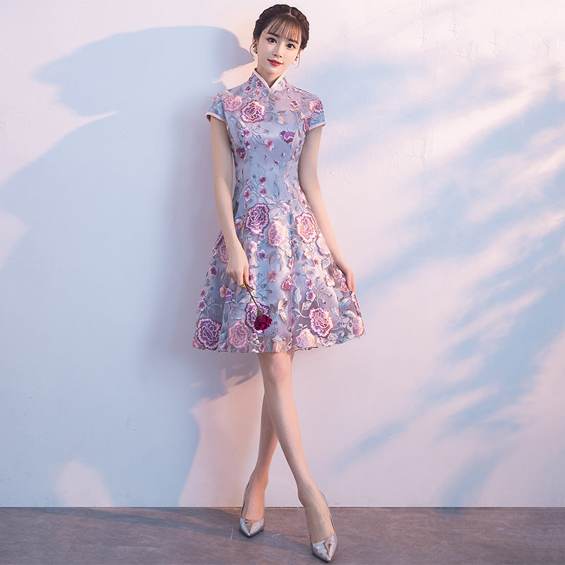 Rose Flower Host Short Dress Bridesmaid Dress Banquet Evening Dress