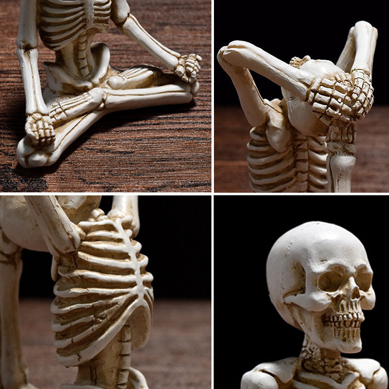 Adornos de resina para decoración de escritorio de terror de Halloween, modelado de características, esqueleto de calavera de yoga