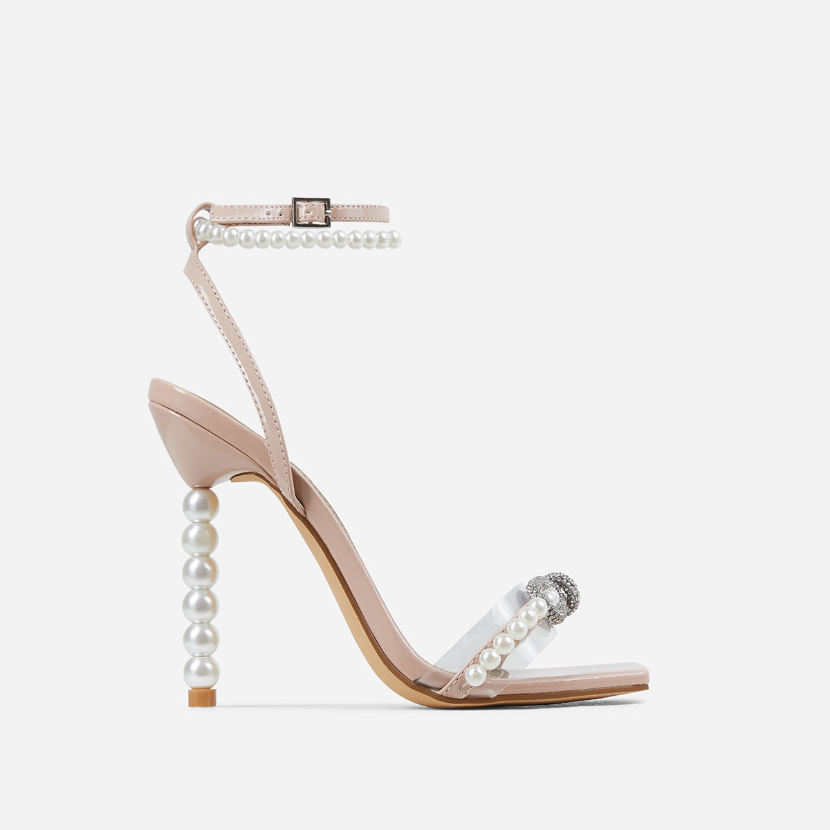 Chaussures à talons aiguilles et bout carré, avec nœud en strass et bride en perles, pour femmes européennes et américaines, grandes tailles
