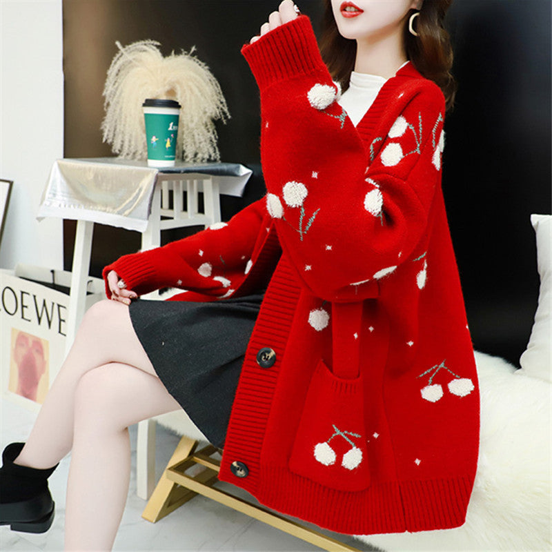 Cherry Sweater Knit Cardigan