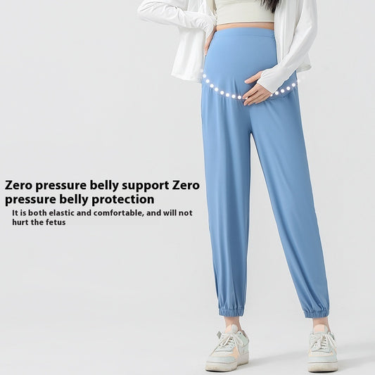 Pantalones deportivos de maternidad de talla grande con protección solar tipo seda de hielo