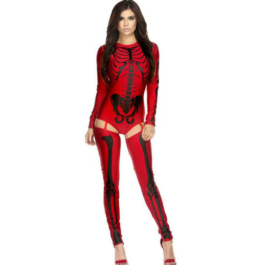 Costume de cosplay d'Halloween, uniforme de zombie avec crâne