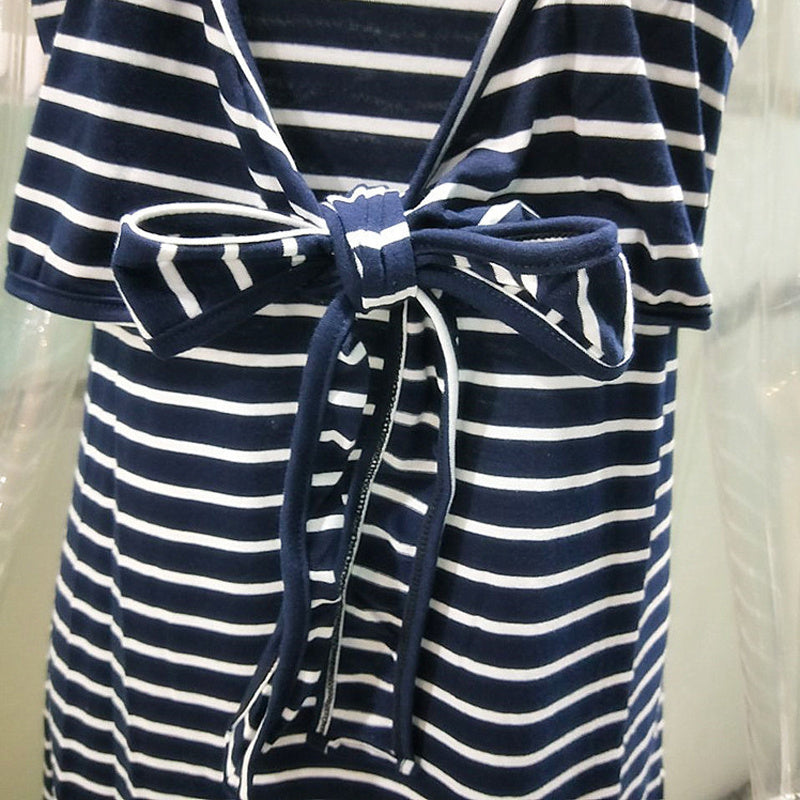 Vestido de lactancia con cuello redondo y rayas, de moda europea y americana, con cordones