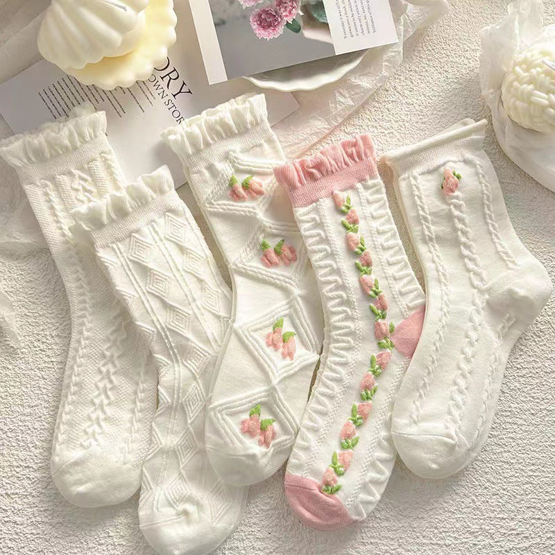 Chaussettes mi-hautes en dentelle de style japonais pour femmes