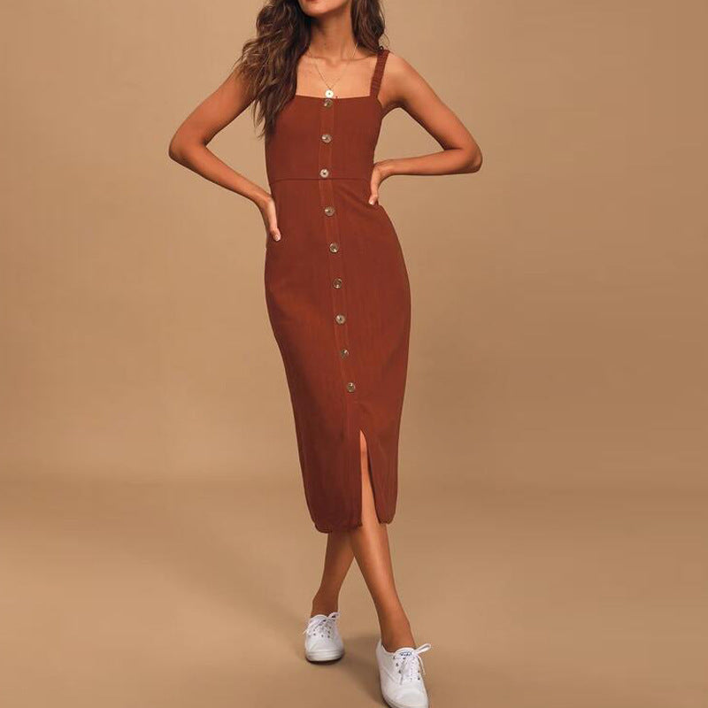 Sling Skirt Single-Breasted Split Long Skirt