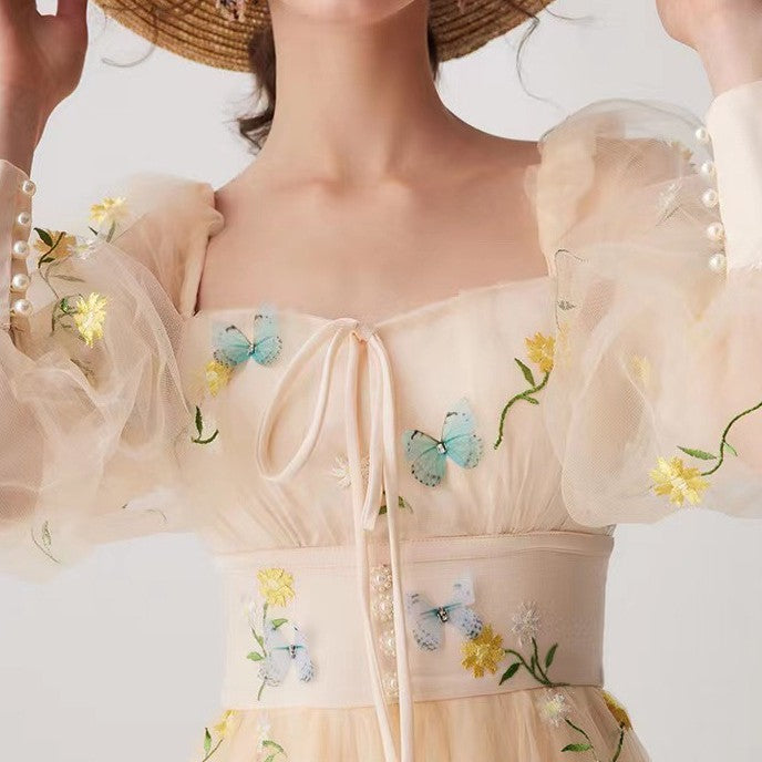 Women's Three-dimensional Butterfly Floral Embroidered Mesh Dress