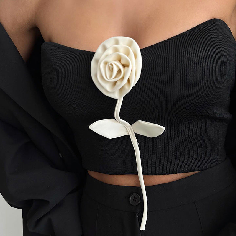 European And American Niche Three-dimensional Flower Decoration Sexy Short Tube Top