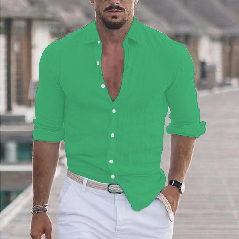 Camisa de lino para hombre Camisa con botones Camisa playera de color liso