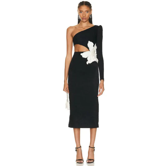 Robe moulante à imprimé floral et ceinture à taille haute
