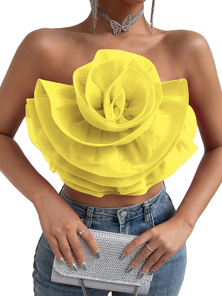 Gilet en organza tridimensionnel à fleurs, petit modèle, enveloppé sur la poitrine