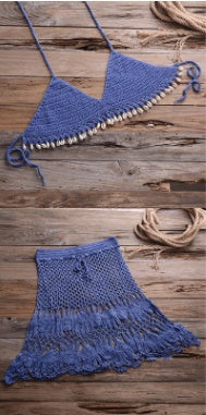 Robe de plage fendue tricotée à la main