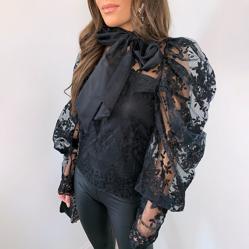 Lace Embroidered Bow Top