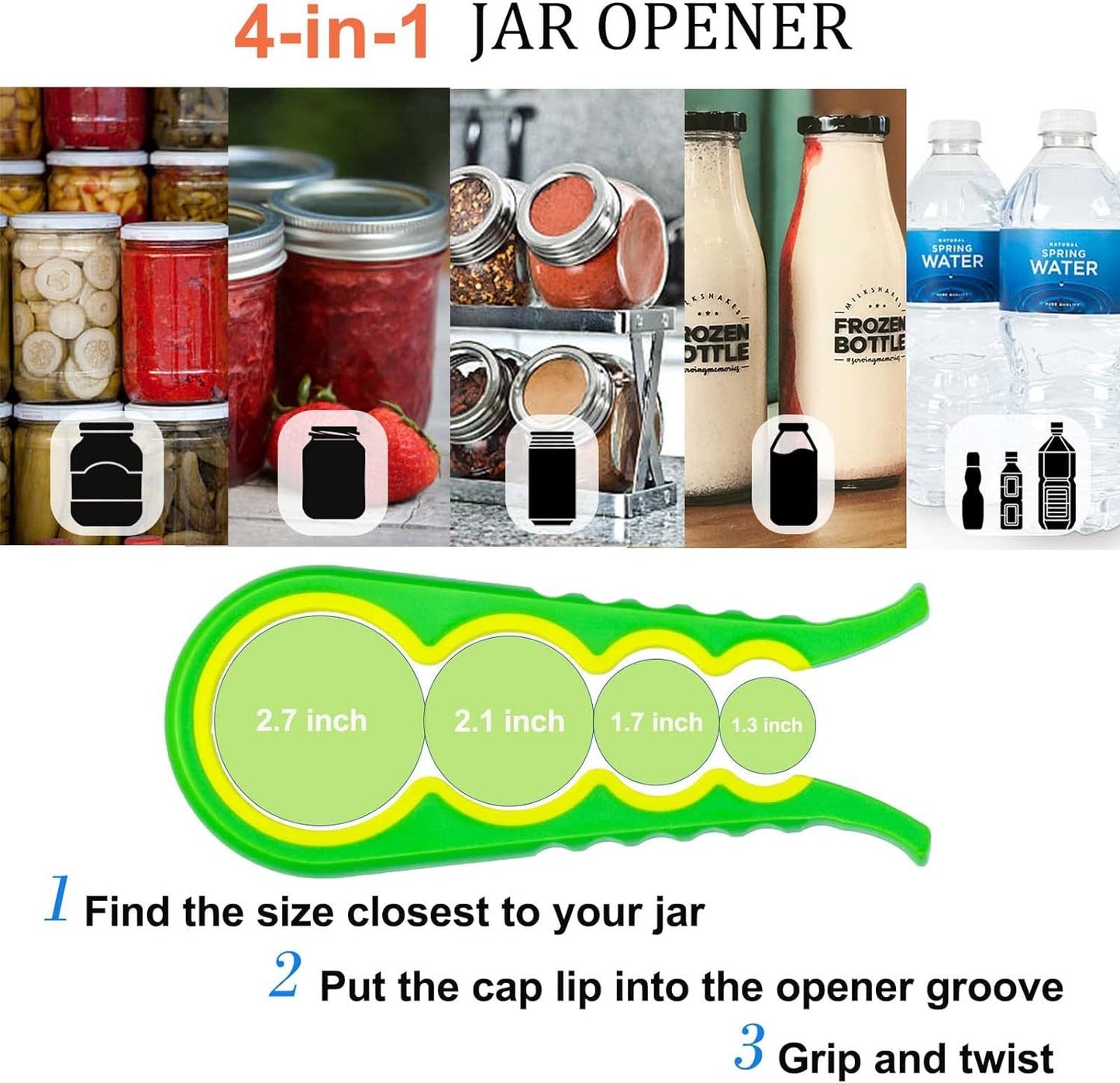 Abrelatas 4 en 1, abridor de frascos multifuncional, abridor de botellas, abridor de botellas de frascos antideslizante, color aleatorio