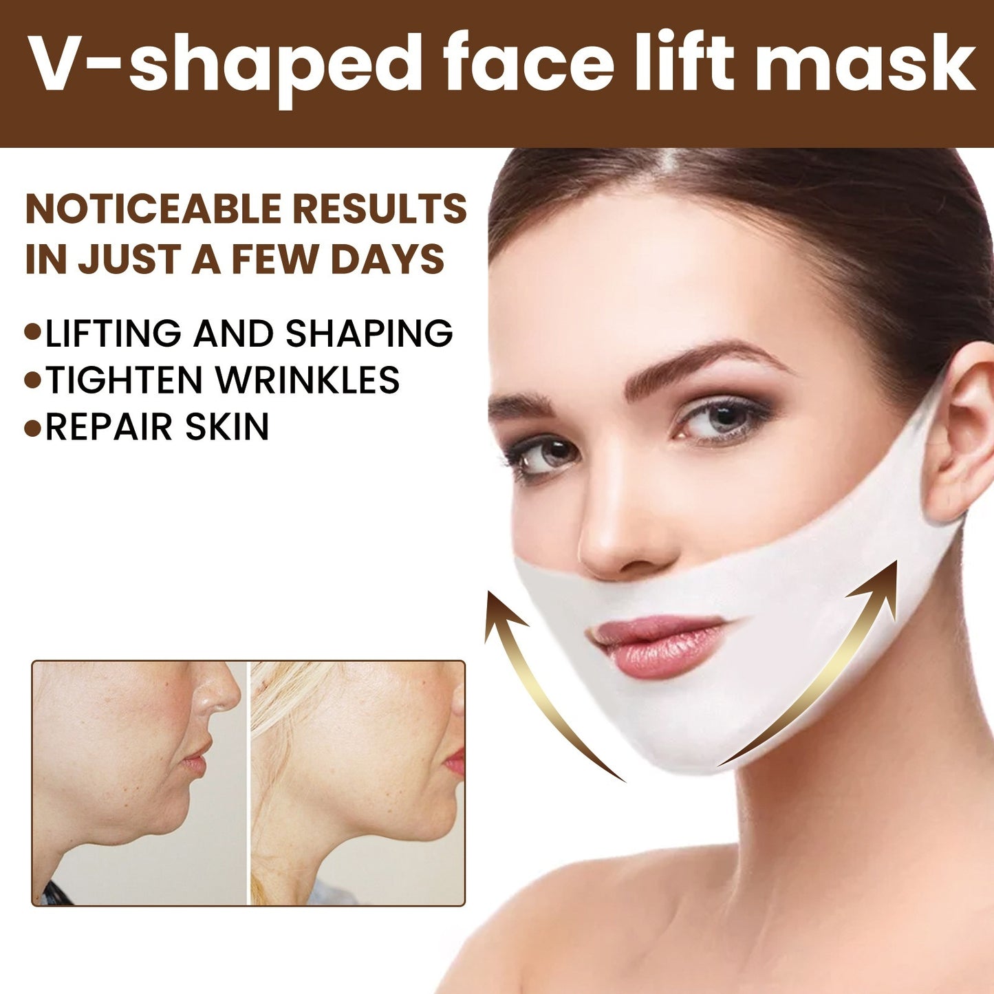 Masque facial resserrant et modelant pour le visage en V