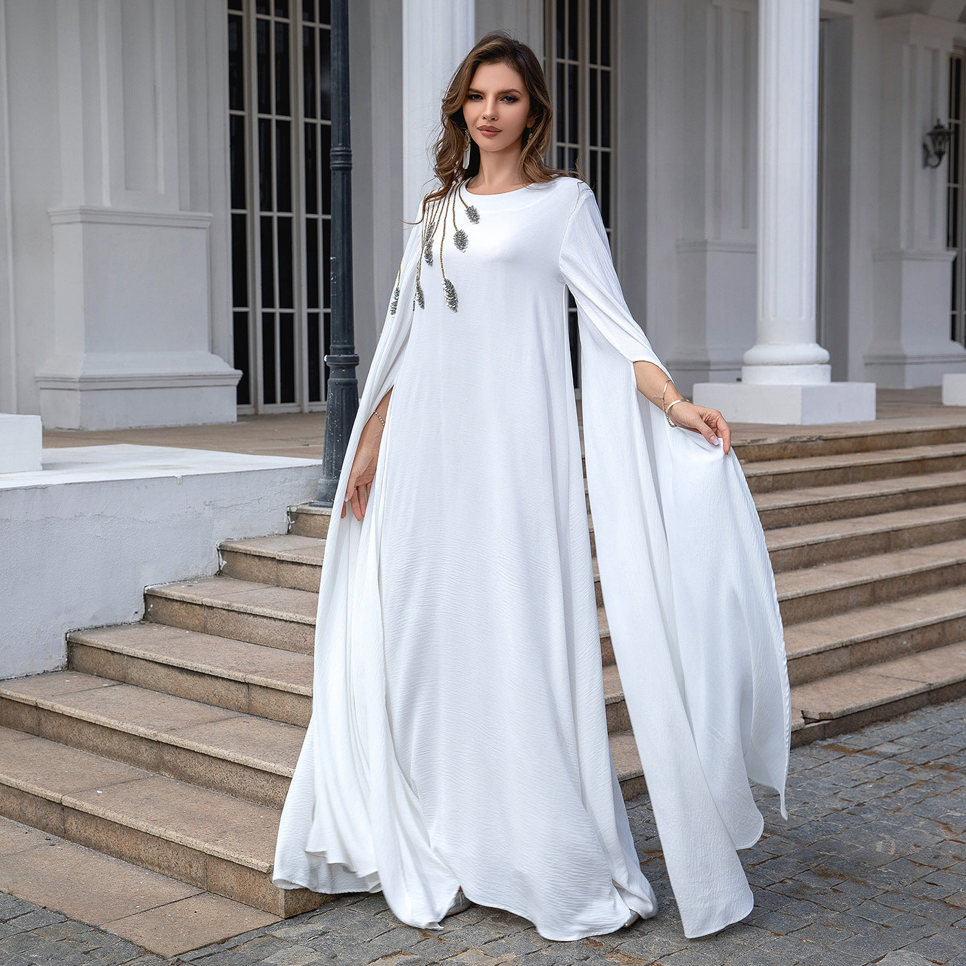 Túnica musulmana Abaya bordada para mujer, vestido de noche