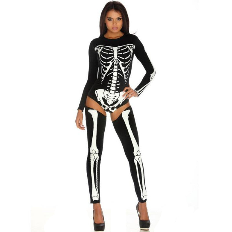 Costume de cosplay d'Halloween, uniforme de zombie avec crâne