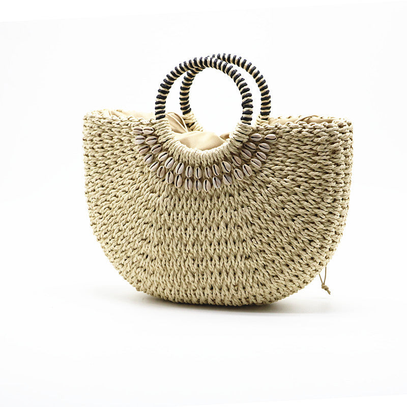 Bolso tejido de paja New Shell Moon Bag