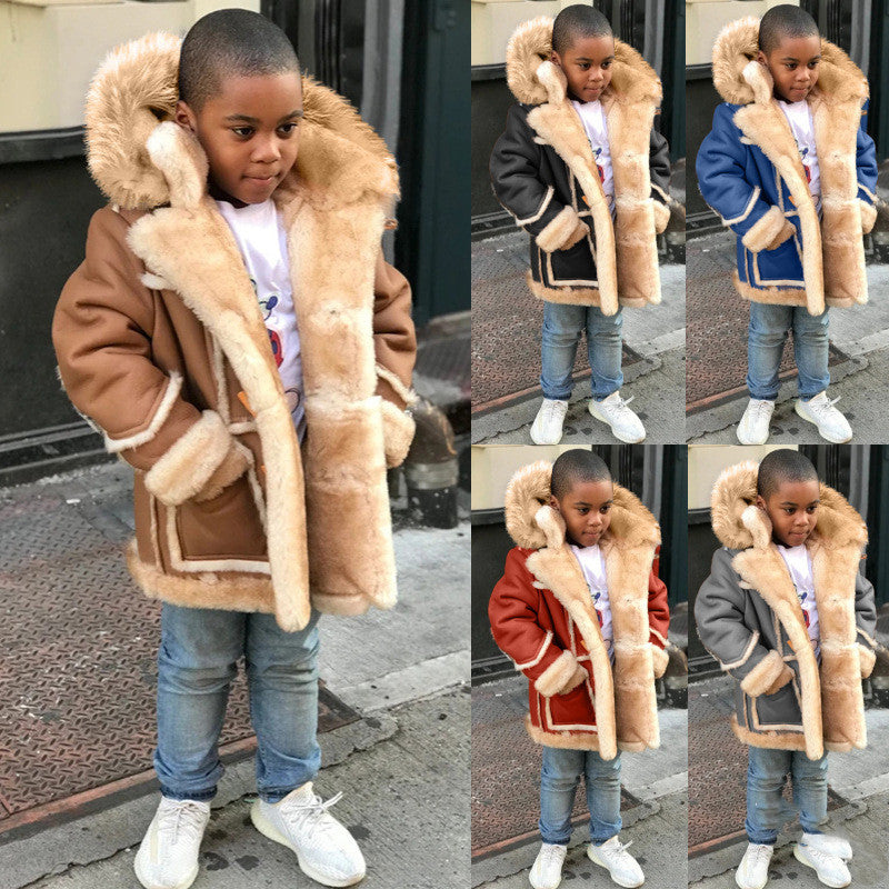 Veste à capuche tendance tout-en-un en fourrure chaude pour garçon