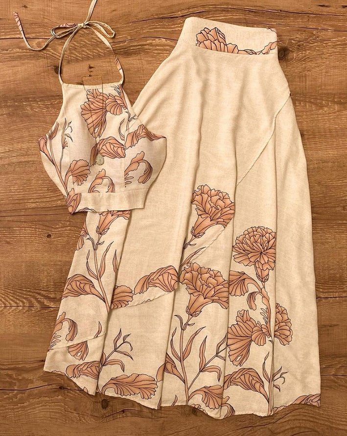 Halterneck With Suspenders Tied Top A- Line Dress Suit