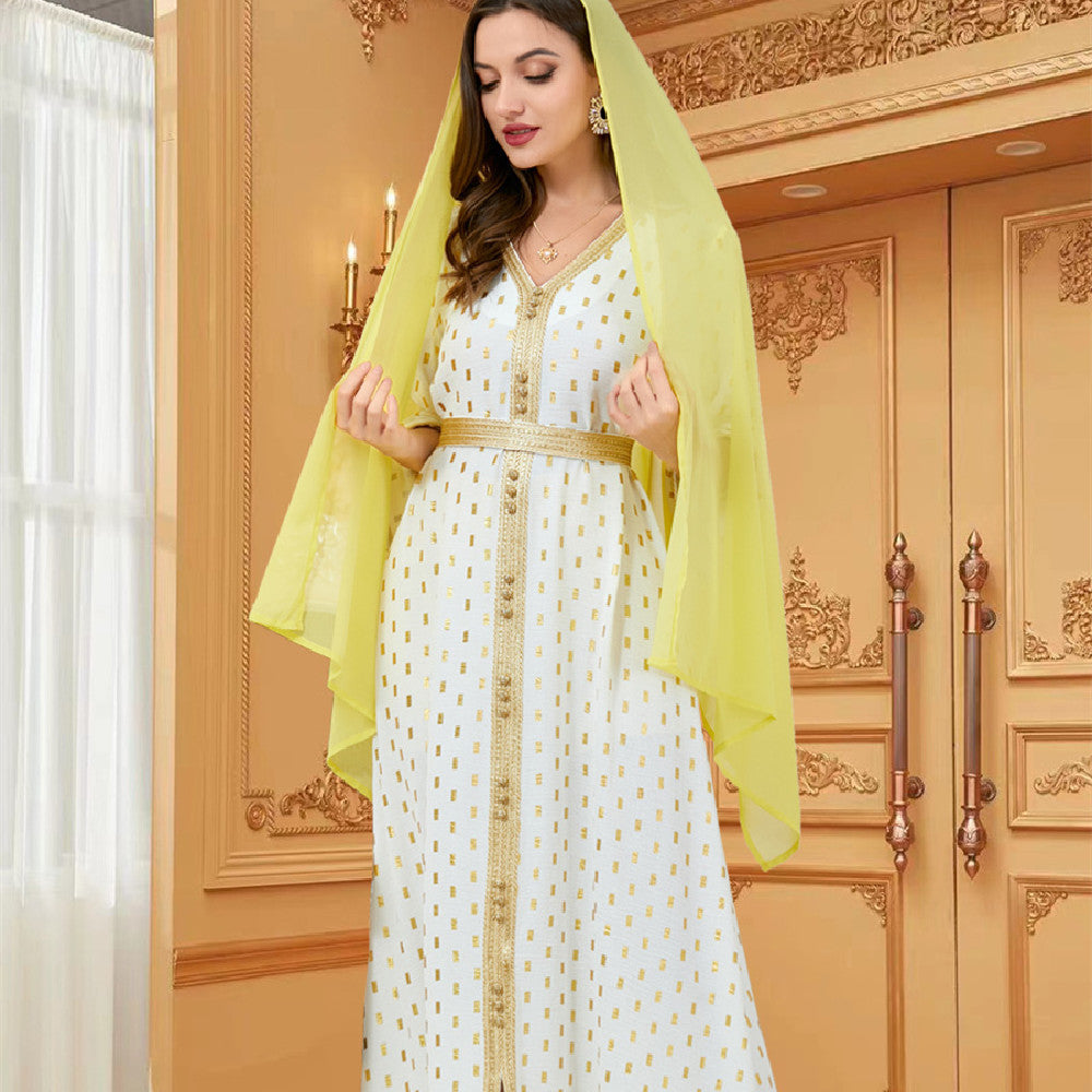 Long Sleeve Hot Gold Muslim Dress