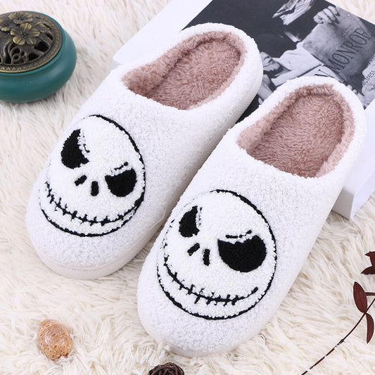 Chaussons d'intérieur antidérapants et amusants pour femme et homme, motif tête de mort et sourire narquois, idéal pour l'hiver