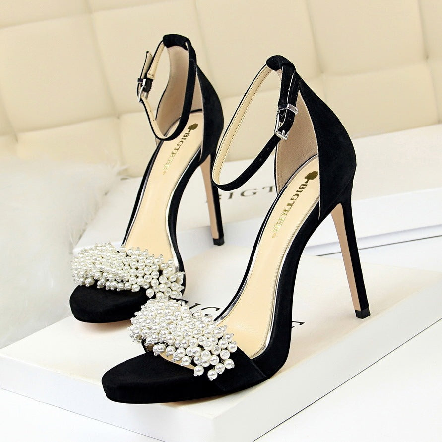 Sandalias con correa de diamantes de imitación y plataforma de tacón alto