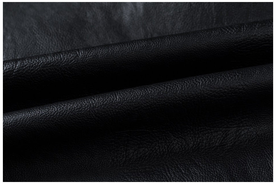 Veste en cuir à coutures de moto pour homme, col montant, style rétro