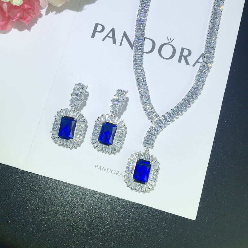 Colgante de piedra preciosa azul zafiro cuadrado largo europeo y americano