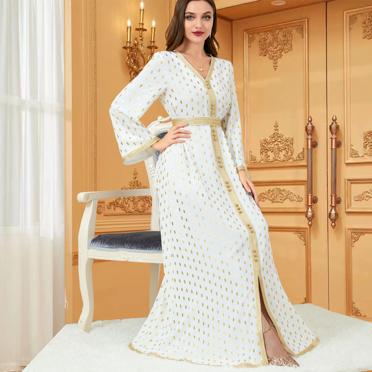 Long Sleeve Hot Gold Muslim Dress