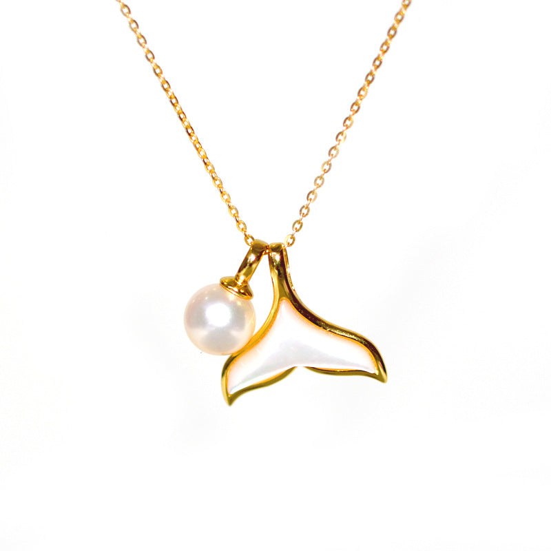 Ensemble de perles d'eau douce en argent S925, pendentif et bracelet en forme de queue de poisson