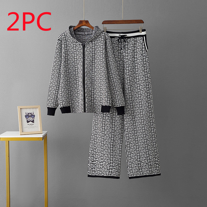 Women's Casual Fashion Zipper Coat & Trousers Knitting Suit
