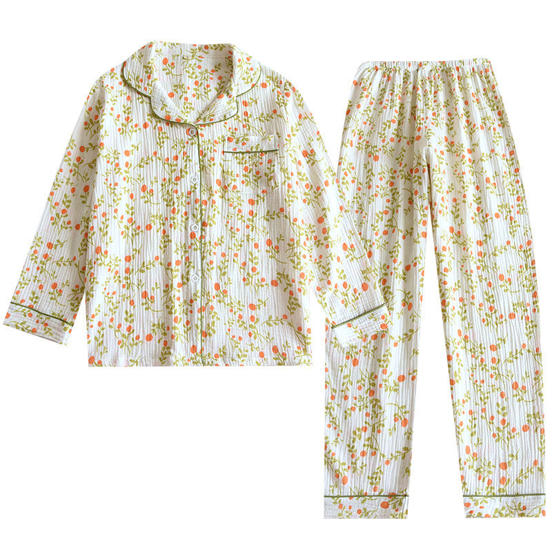 Conjunto de dos piezas de pijama holgado y fino de manga larga de algodón para mujer