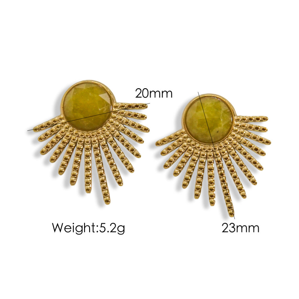 Elegantes pendientes de acero y titanio con incrustaciones de piedra natural