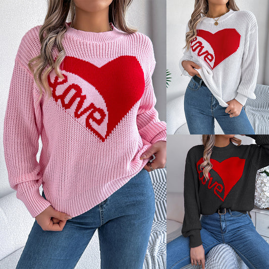 Suéter con estampado de amor para mujer, suéter holgado de manga larga de punto para otoño e invierno, ropa para el día de San Valentín