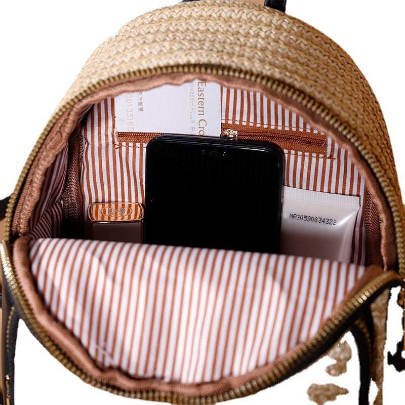 Mochila de paja con textura de nueva moda para mujer
