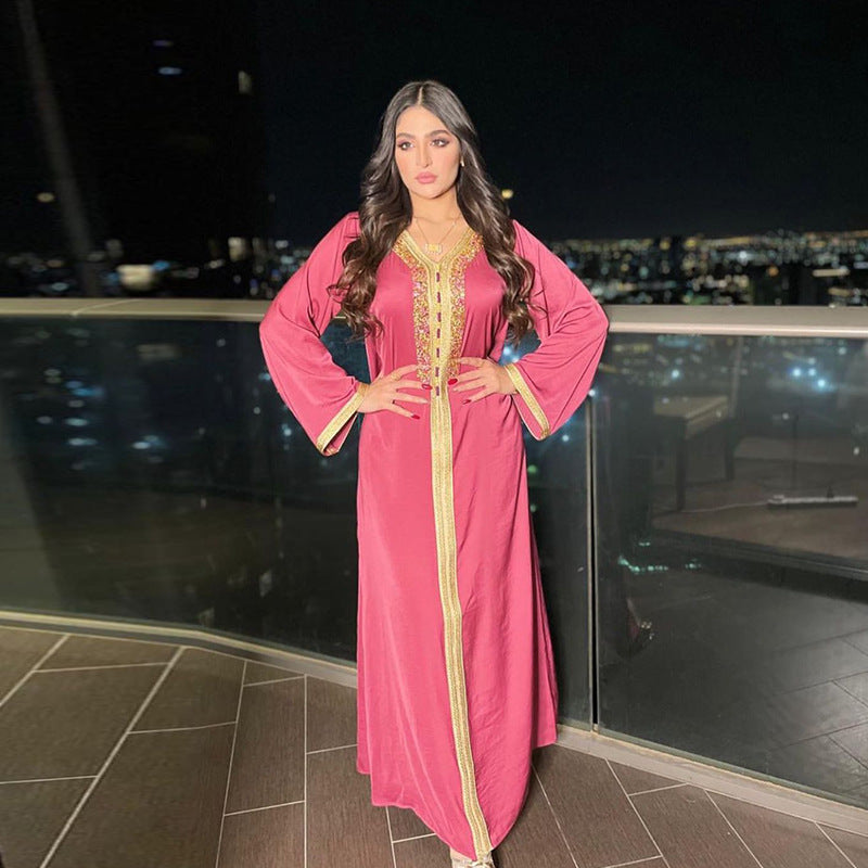 Vestido con cinta de diamantes calientes y encaje estilo musulmán de Dubái