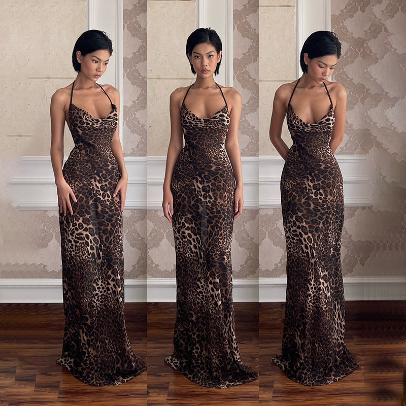 Robe dos nu à imprimé léopard pour femme