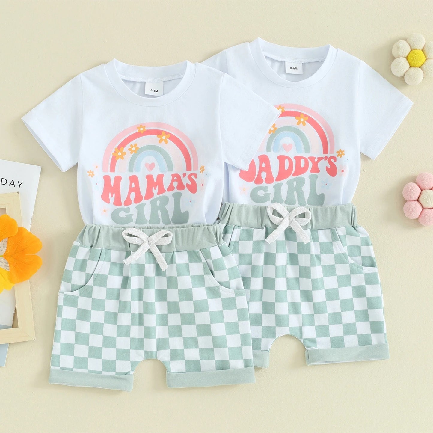 Ensemble short à carreaux et manches courtes pour fille
